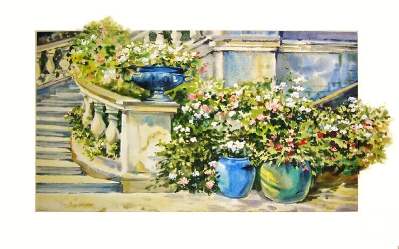 Flower Pots on Balcony — Blue