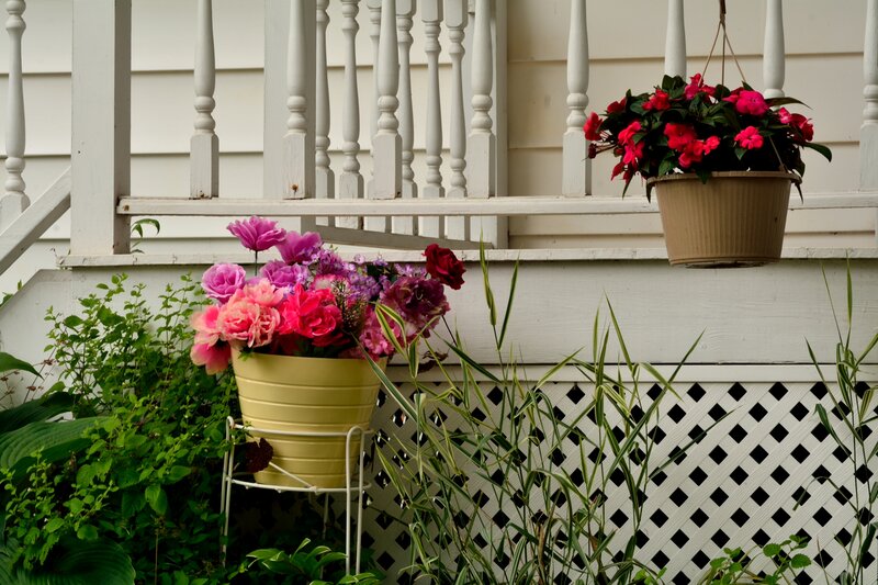 Flower Pots on Porch — Pink