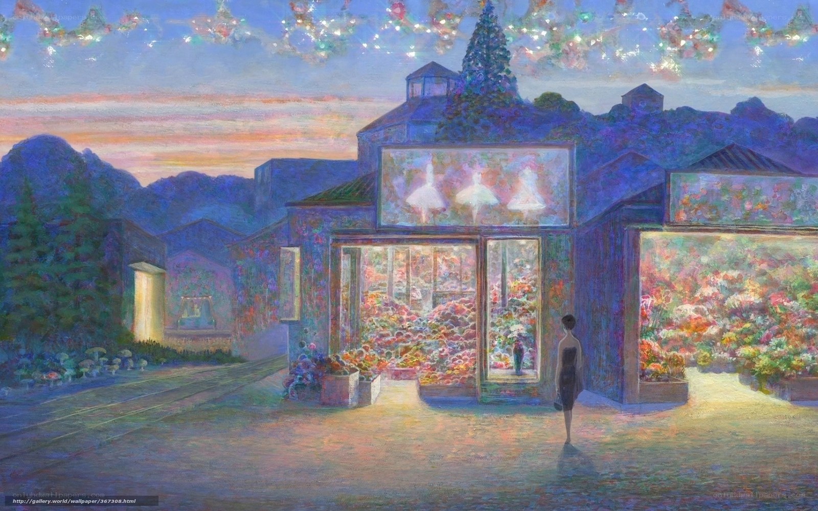 Flower shop at dusk