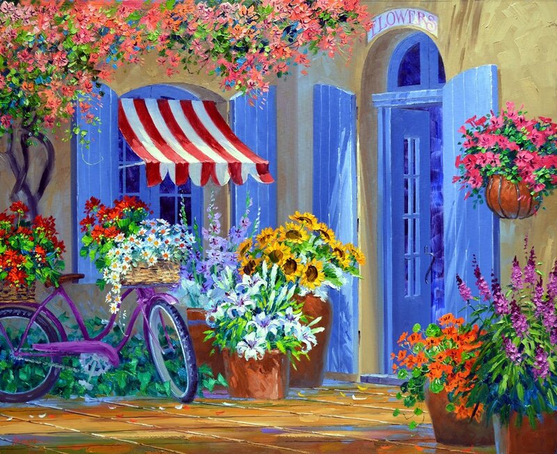 Flower Shop Exterior — Blue