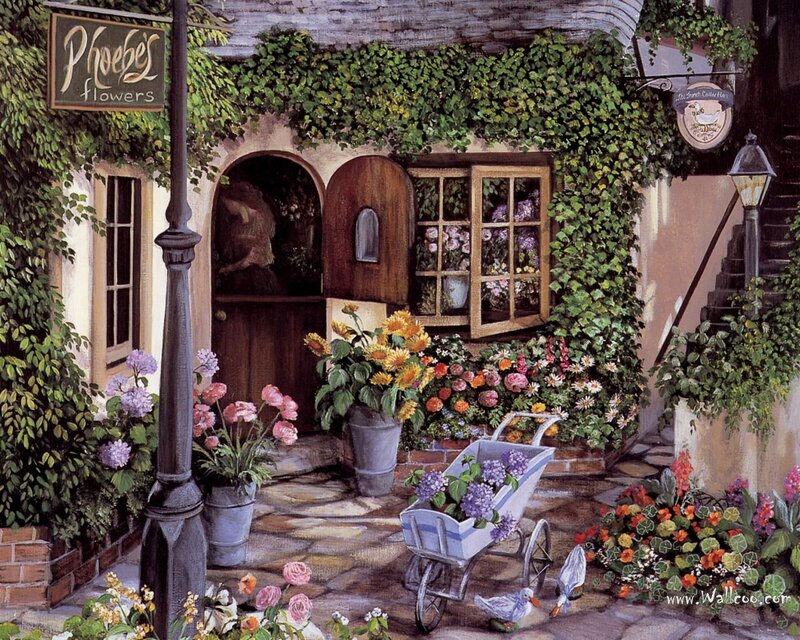Flower Shop Storefront — Green, Serene, Afternoon