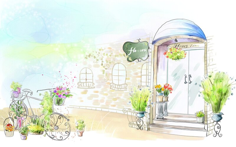 Flower Shop Storefront — Green, Serene