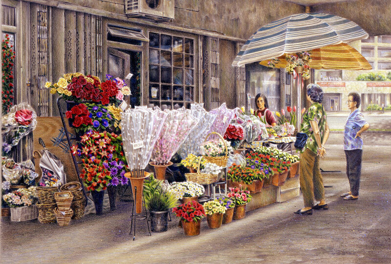 Flower Stall on Street — Brown