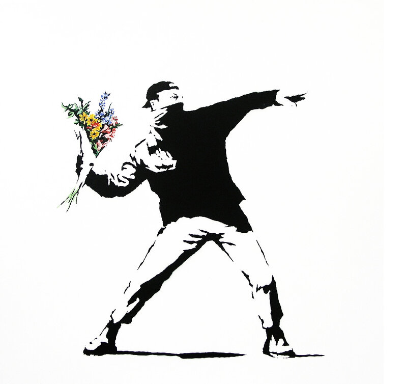Flower-throwing protester