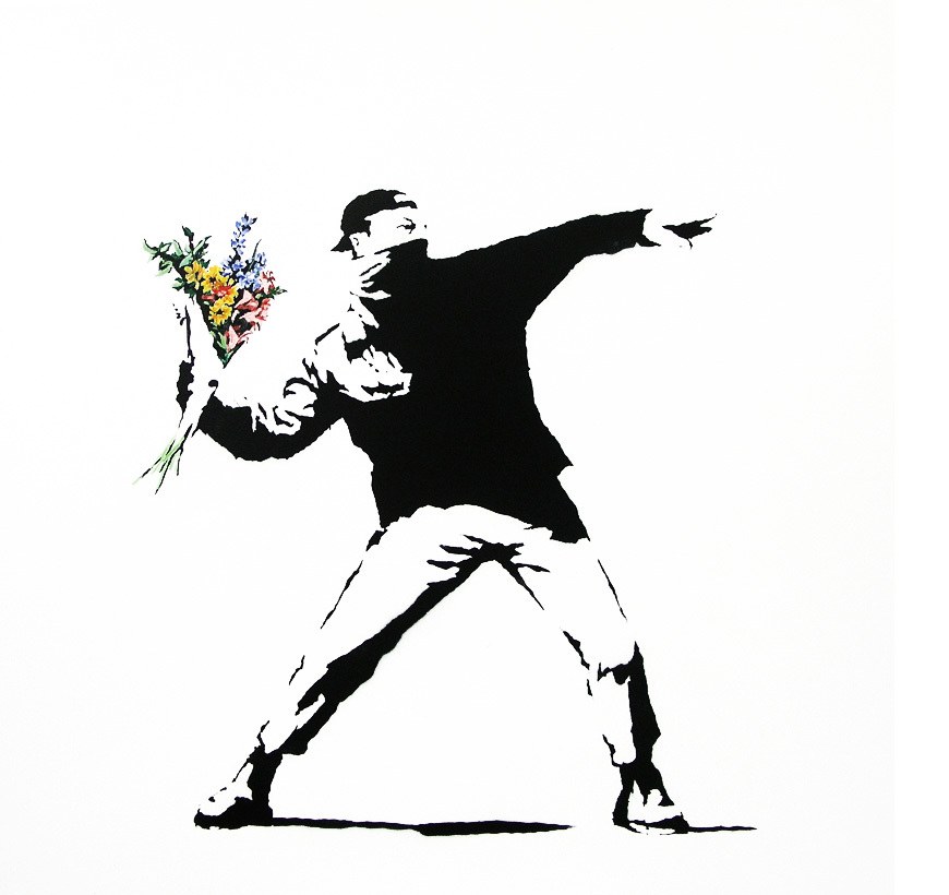 Flower-throwing protester