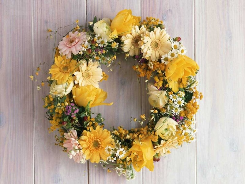 Flower Wreath on Wall — Yellow
