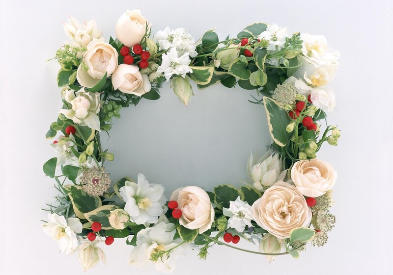 Flower Wreath with Berries — White