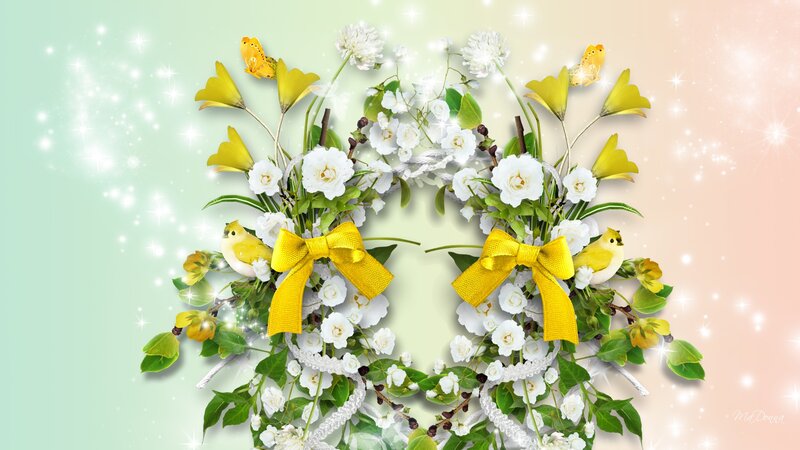 Flower Wreath with Birds