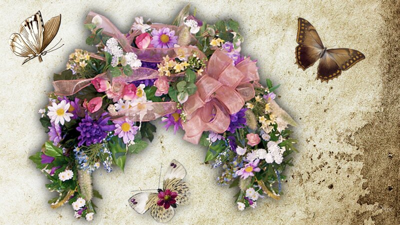 Flower Wreath with Butterflies