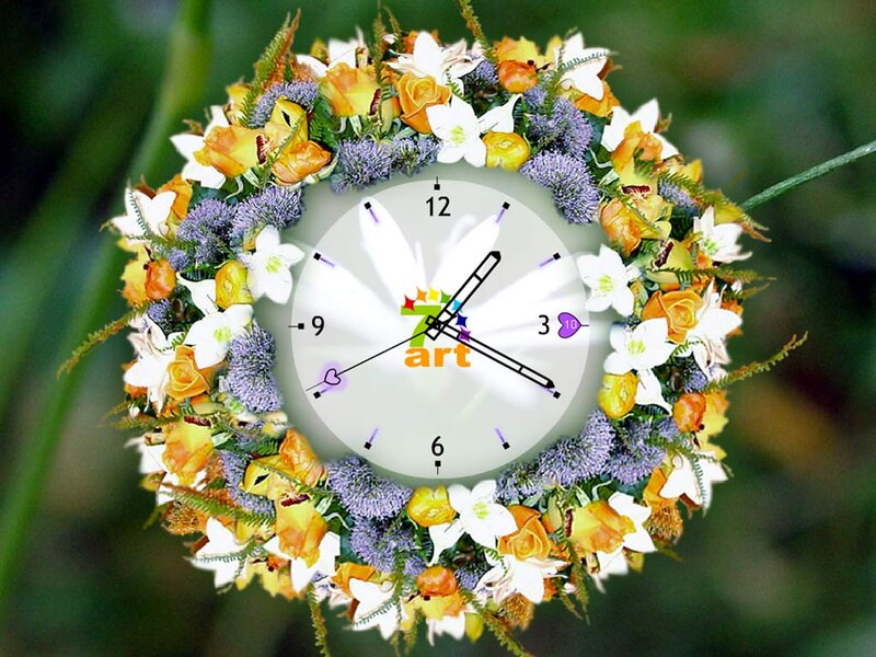 Flower Wreath with Clock — White