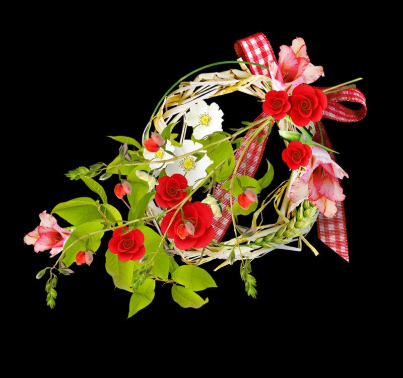 Flower Wreath with Ribbon — Red
