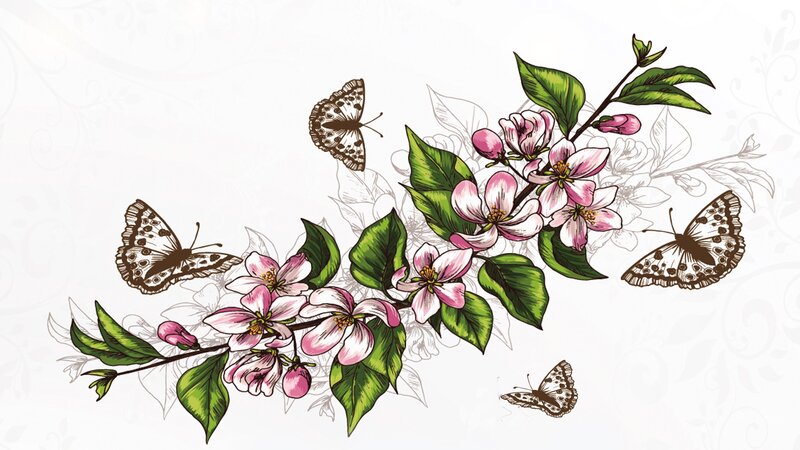 Flowering Branch with Butterflies — Pink