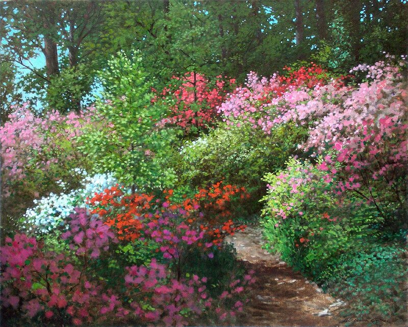 Flowering Bushes in Garden — Green