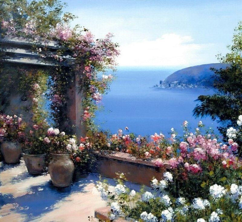 Flowering Garden Overlooking Sea