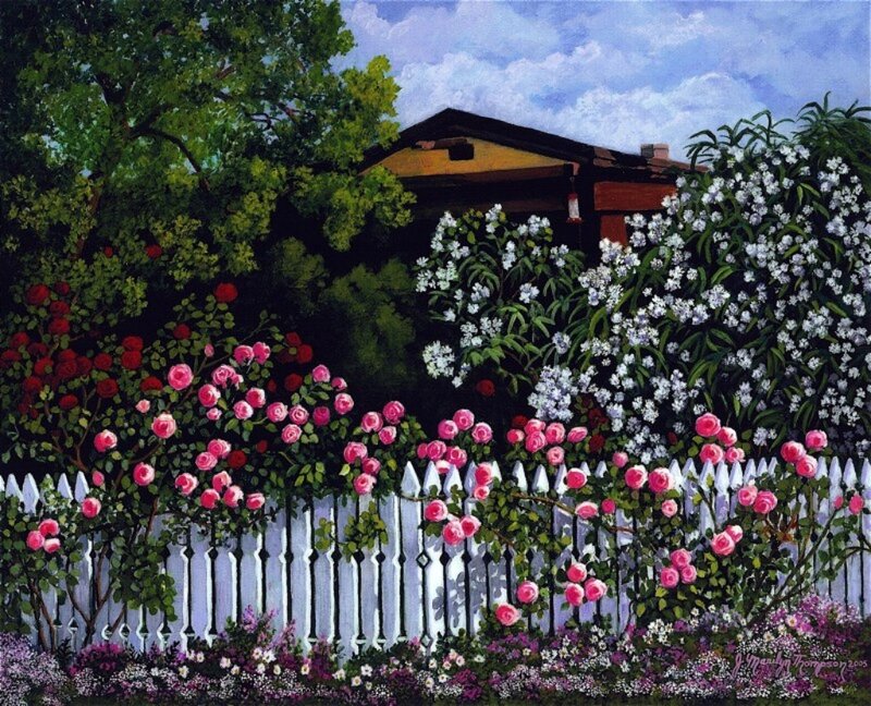 Flowering Garden with Fence