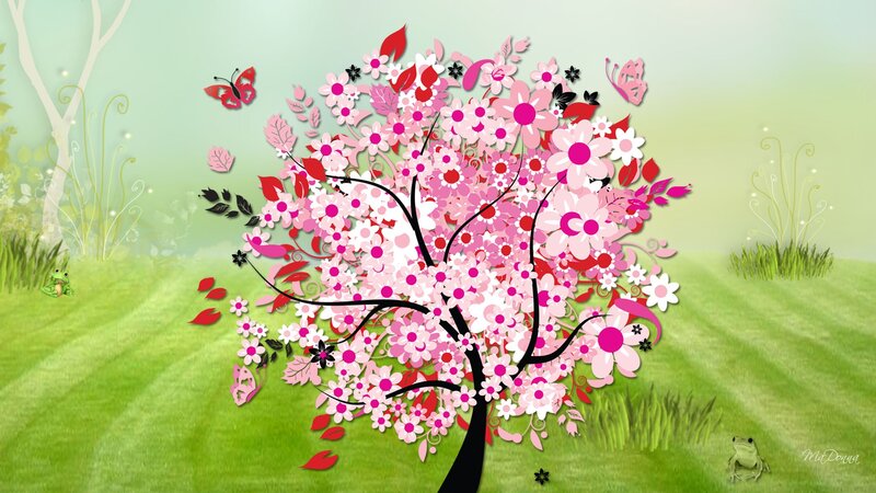Flowering Tree in Field — Green