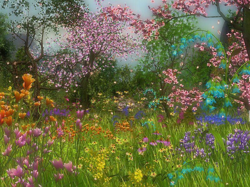 Flowering Trees in Meadow — Green