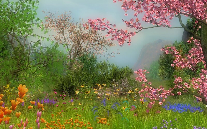 Flowering Trees in Meadow