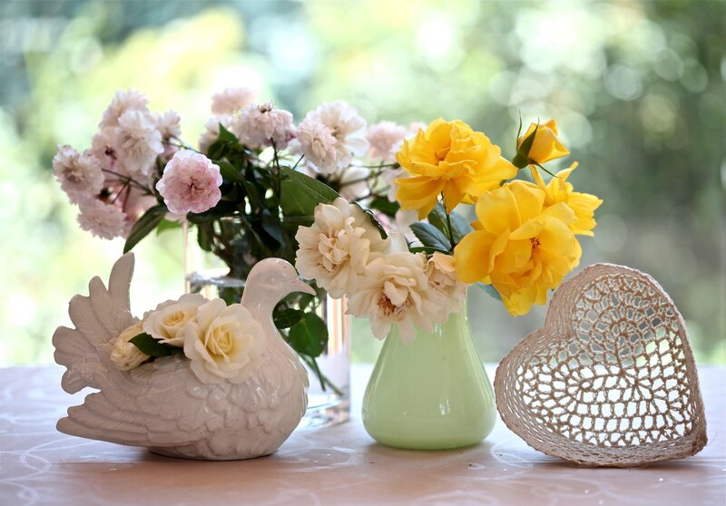 Flowers and a dove sculpture