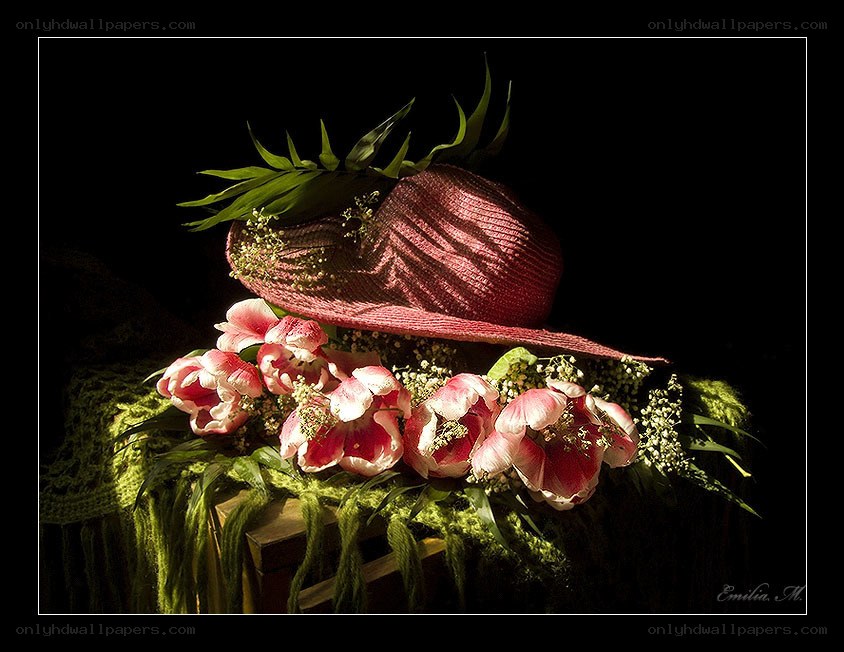 Flowers and a pink hat
