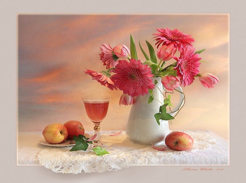 Flowers and apples still life