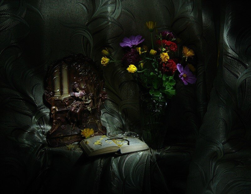 Flowers and Book on Couch