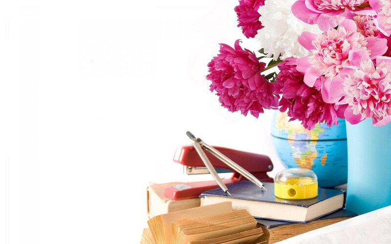 Flowers and Books on Desk