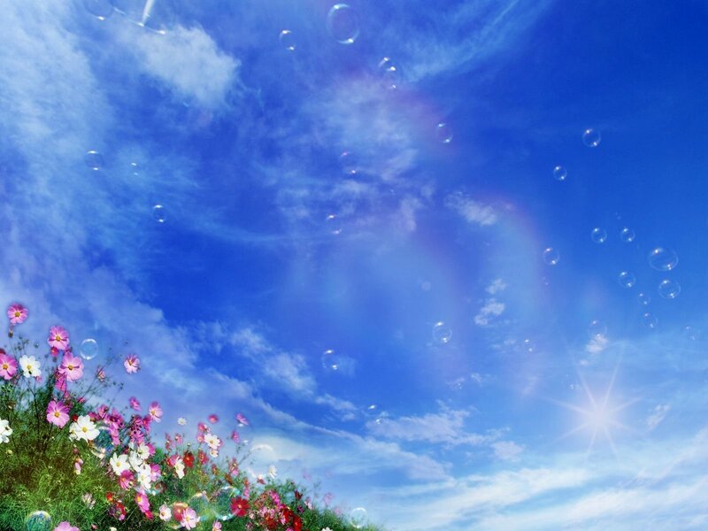 Flowers and Bubbles in Sky — Blue