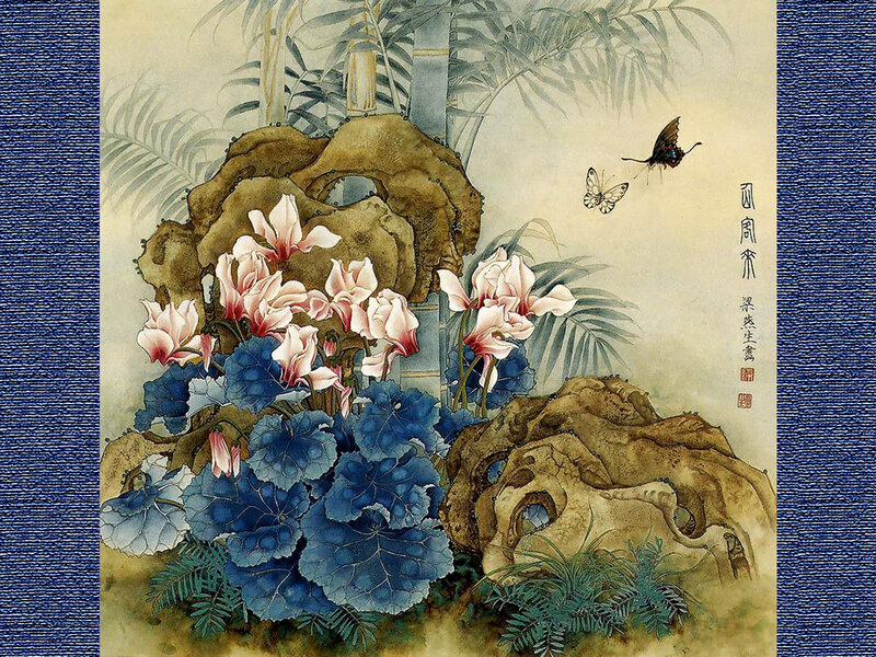 Flowers and Butterflies — Blue, Serene