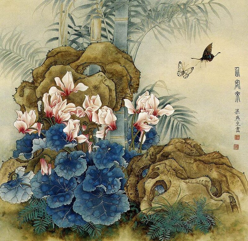 Flowers and Butterflies — Blue