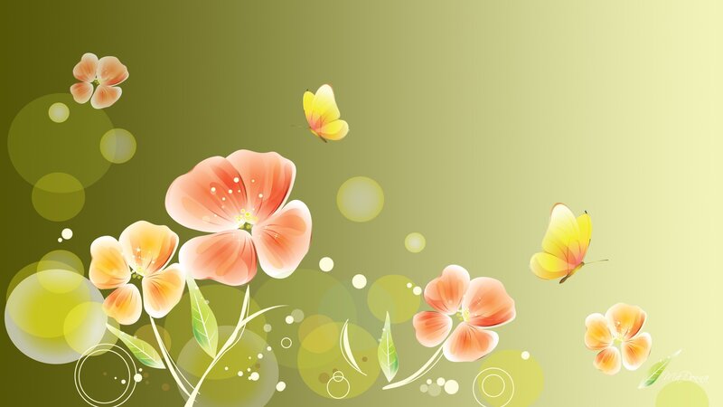 Flowers and Butterflies — Green, Serene