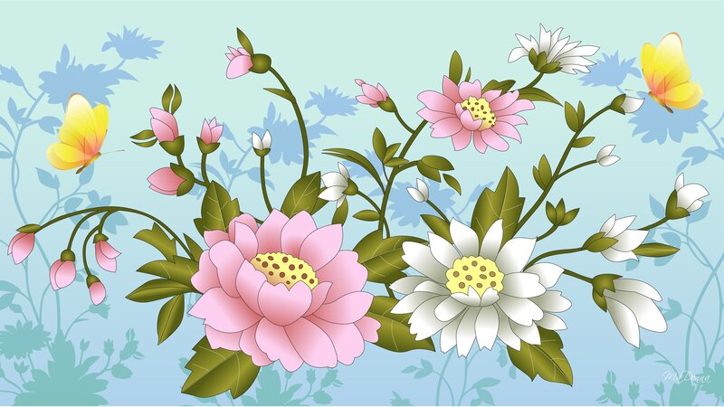 Flowers and Butterflies — Pink