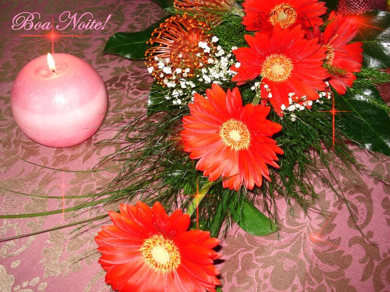 Flowers and candle at night