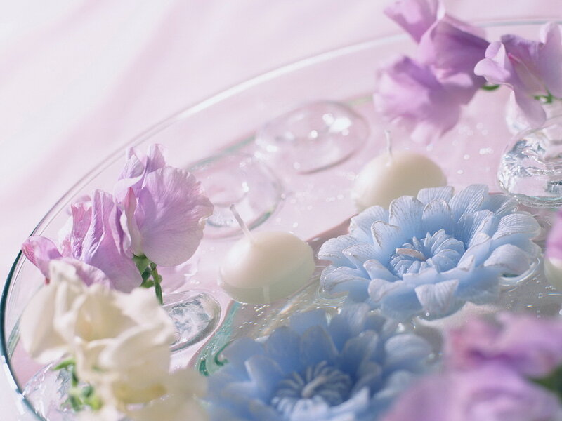 Flowers and Candles in Water — Pink