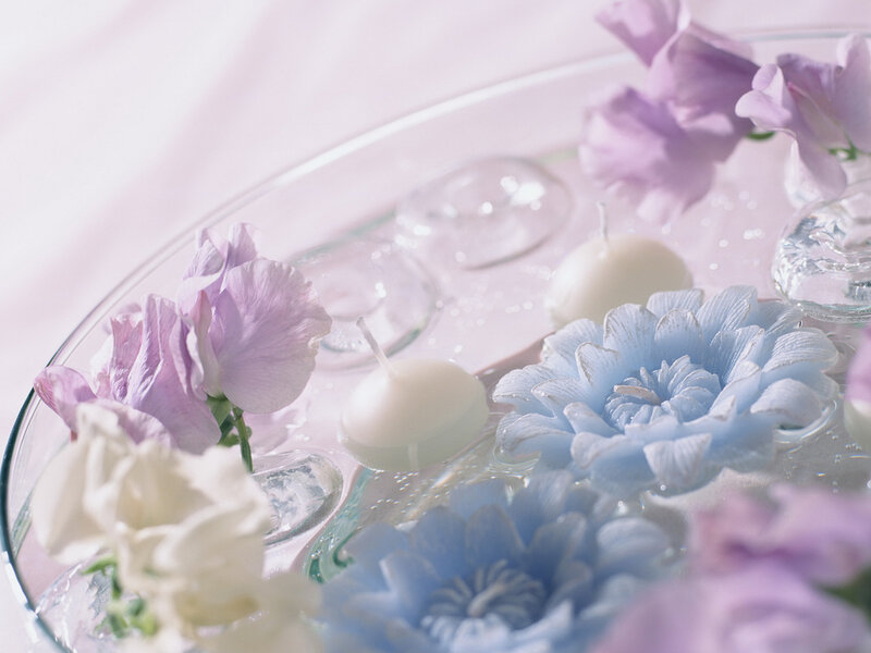 Flowers and Candles in Water — Purple