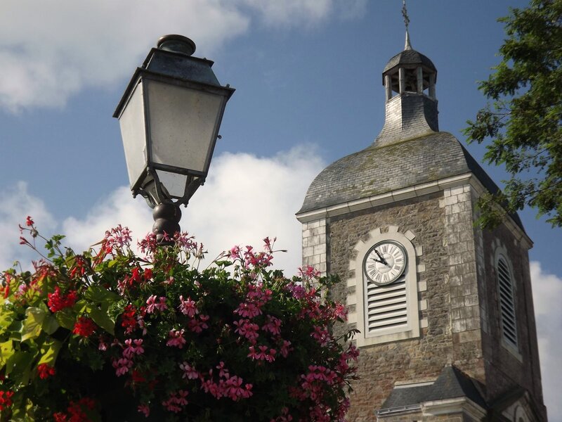 Flowers and clock tower