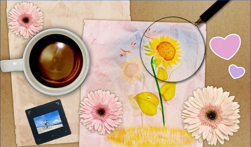 Flowers and coffee collage