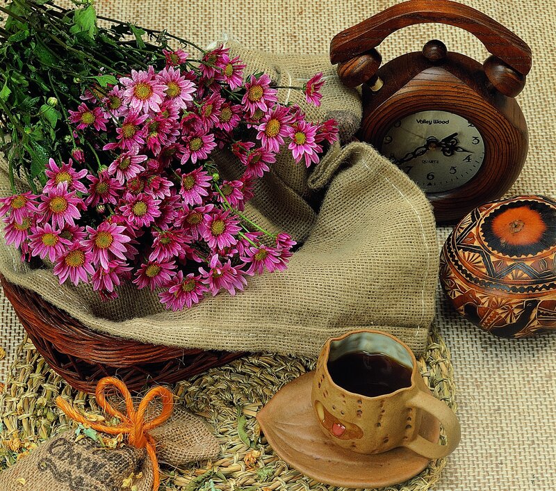 Flowers and coffee still life