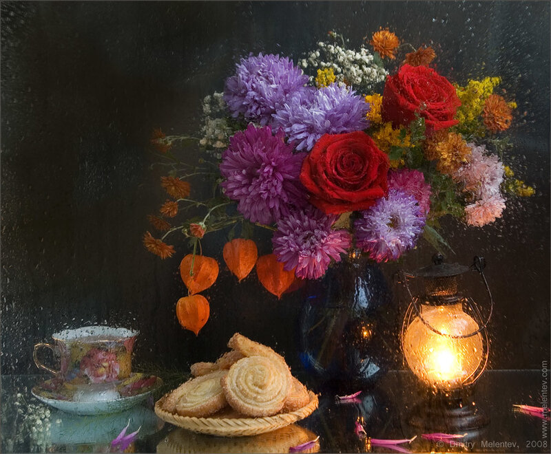 Flowers and Cookies on Table