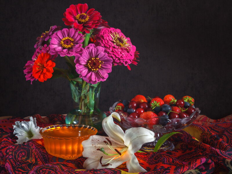 Flowers and Fruit Arrangement