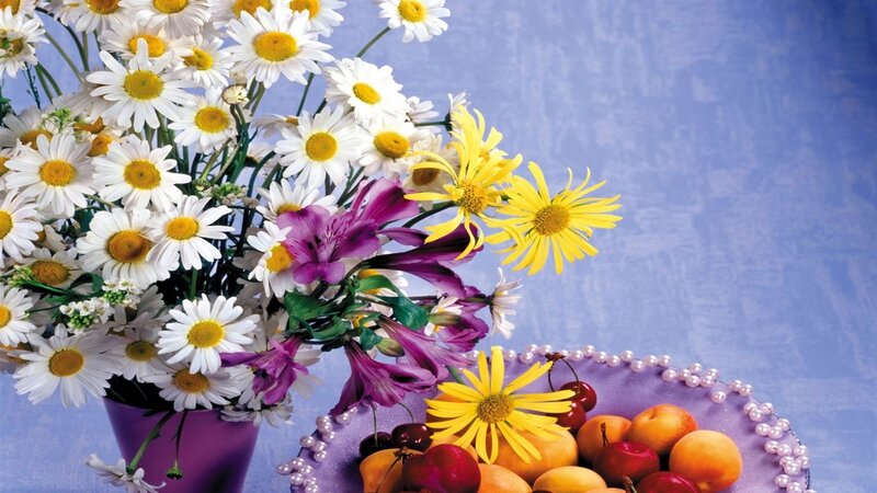 Flowers and Fruit Arrangement — White