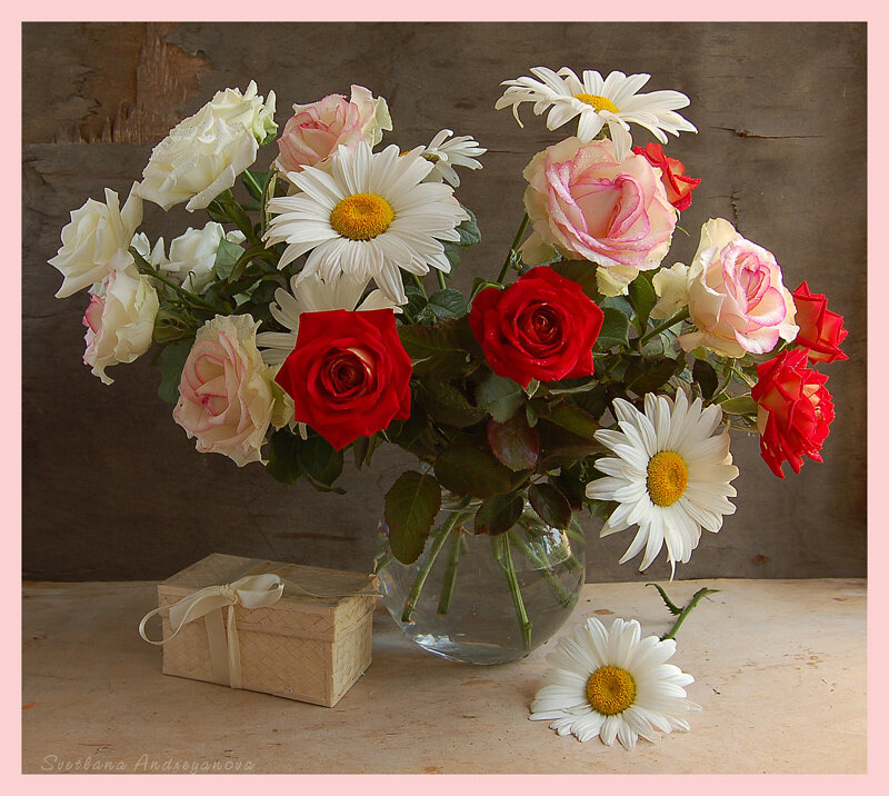 Flowers and gift box