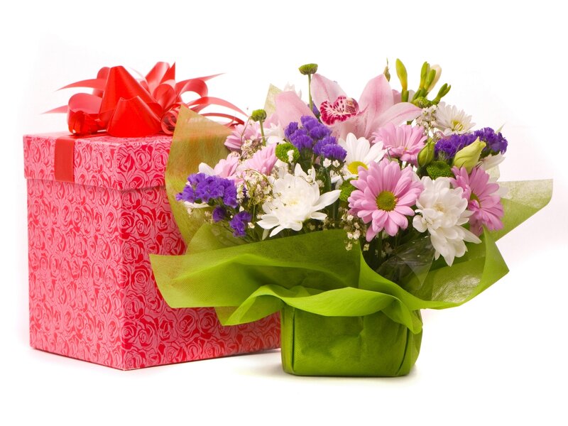 Flowers and gift box