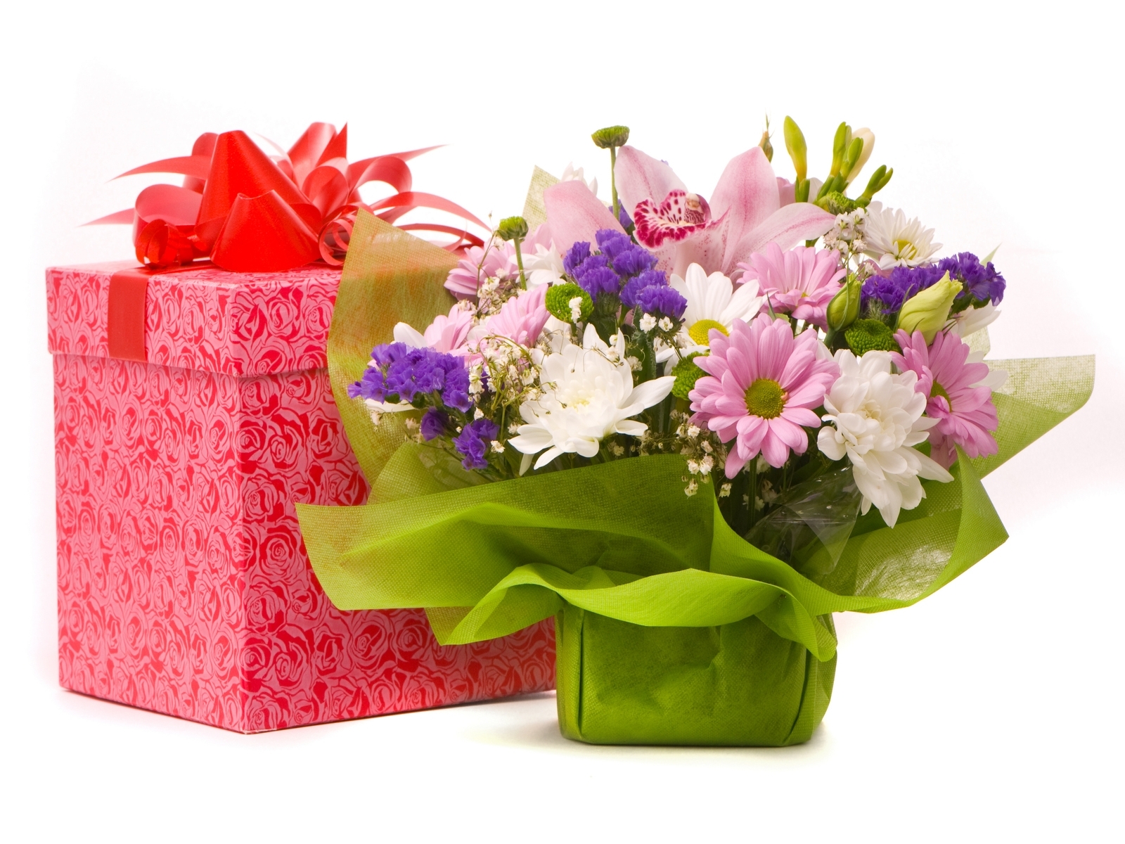 Flowers and gift box