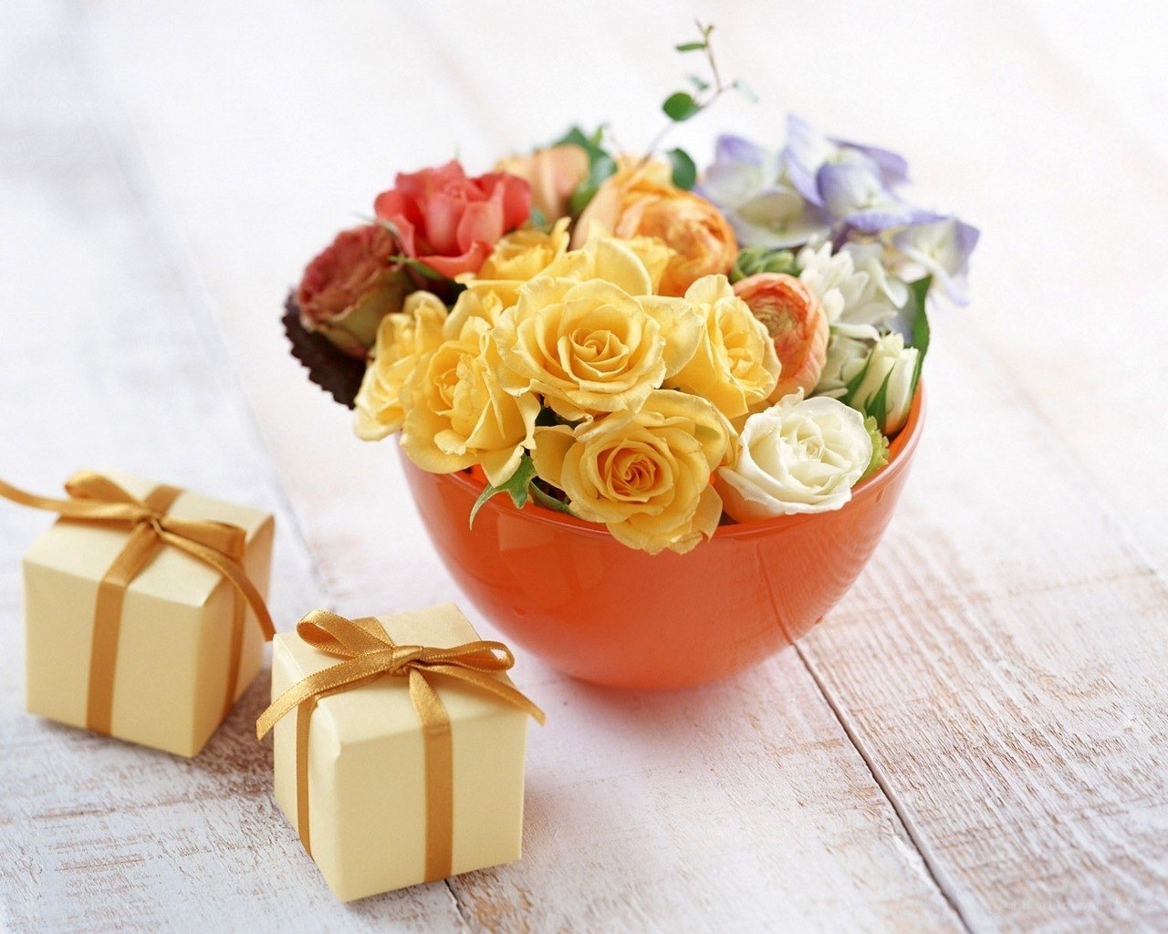 Flowers and gift boxes