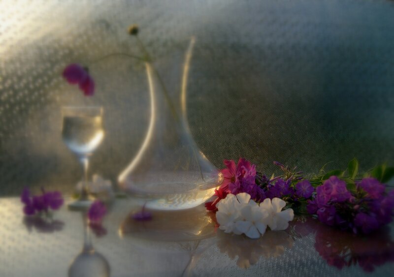 Flowers and Glassware — Purple, Serene