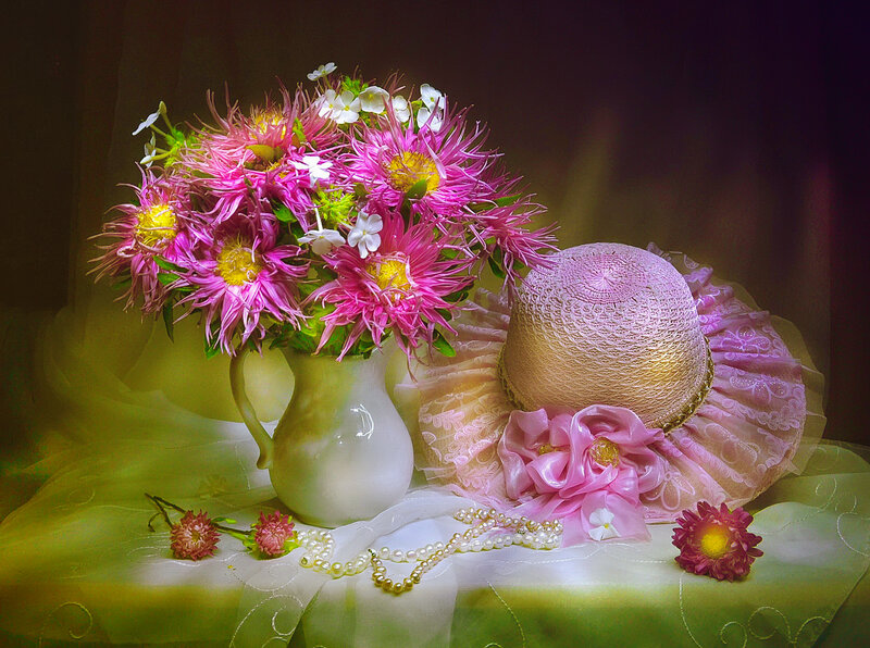 Flowers and Hat on Cloth