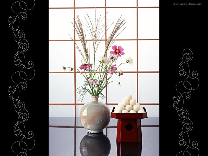 Flowers and mochi in a Japanese setting