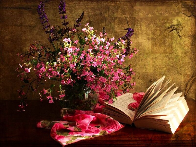 Flowers and Open Book — Pink, Serene