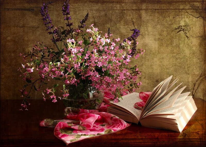 Flowers and Open Book — Pink
